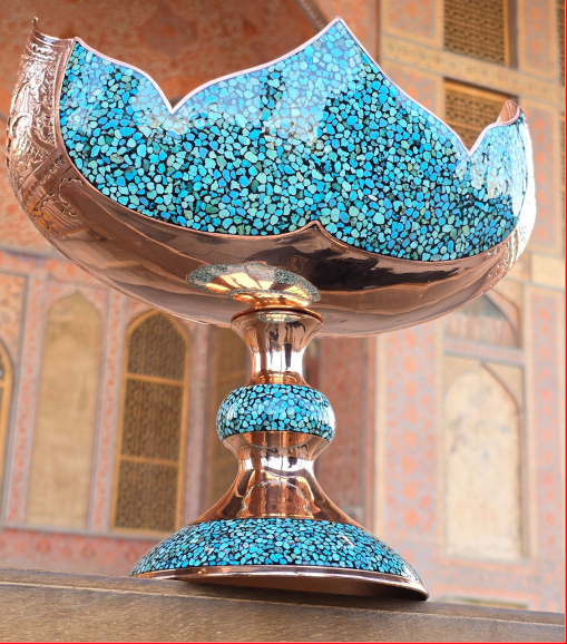 کشکول بیضی مسی فیروزه‌کوب - تصویر 1