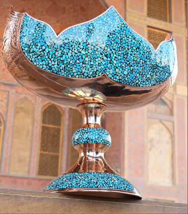 کشکول بیضی مسی فیروزه‌کوب